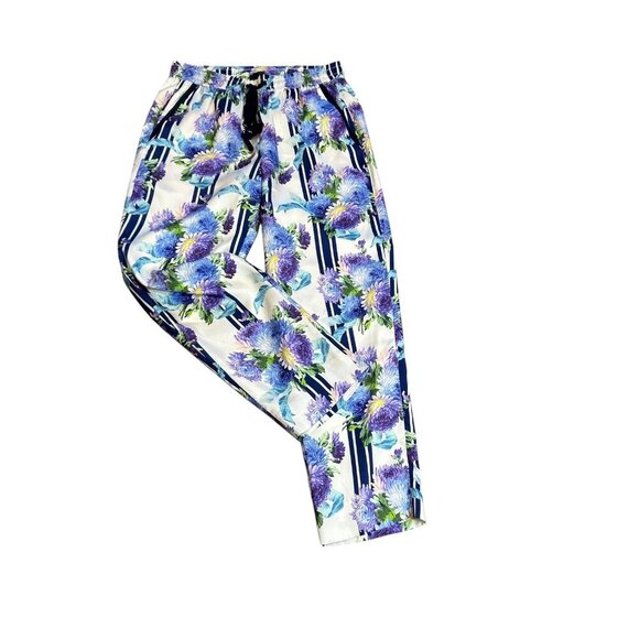 J. Crew Drapey Pull-on Pant in Vintage Purple Floral Stripe Loungewear Size 2 - Picture 2 of 12